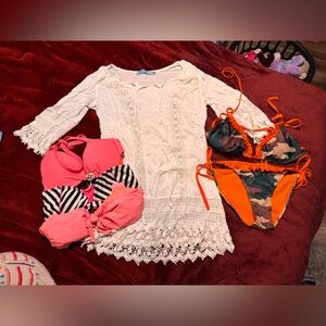 White Lace cover up and swimsuits